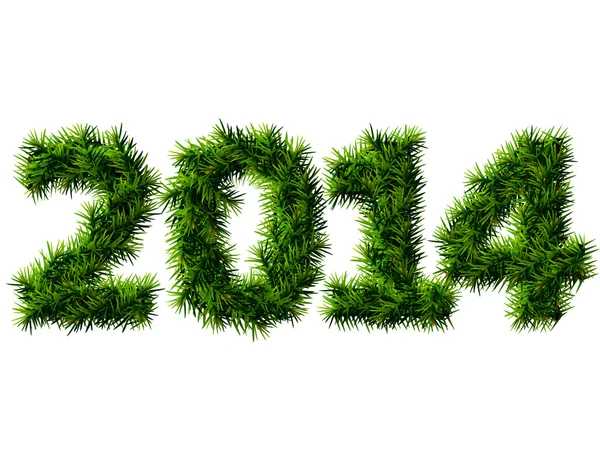 New Year 2014 of christmas tree branches isolated on white background — Stock Vector