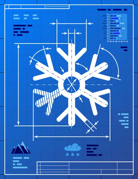 Schneeflockensymbol wie Blaupause — Stockvektor