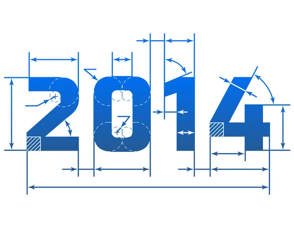 Ano Novo 2014 número com linhas de dimensão — Vetor de Stock