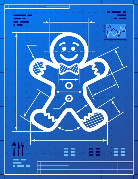Gingerbread man symbool als blauwdruk tekening — Stockvector