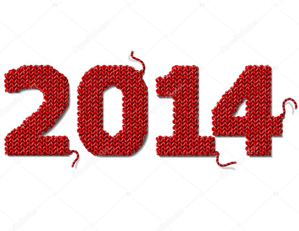 New Year 2014 of knitted fabric isolated on white background