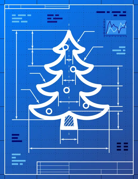 Christmas tree symbol like blueprint drawing — Stock Vector