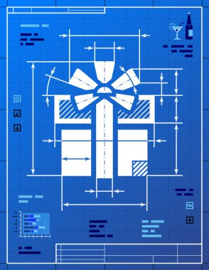 Gift symbol like blueprint drawing clipart