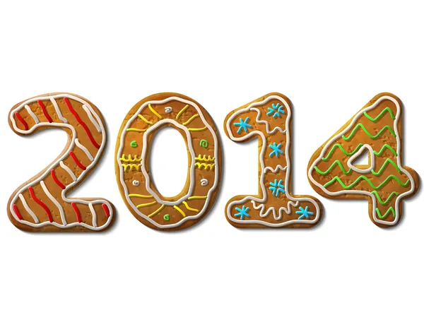 New Year 2014 in shape of gingerbread isolated on white background — Stock Vector