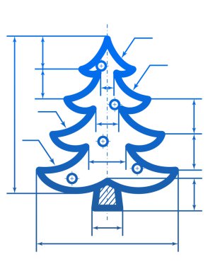 Christmas tree symbol with dimension lines clipart