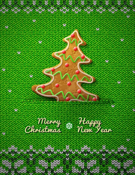 Kerstboom cookie op gebreide achtergrond — Stockvector