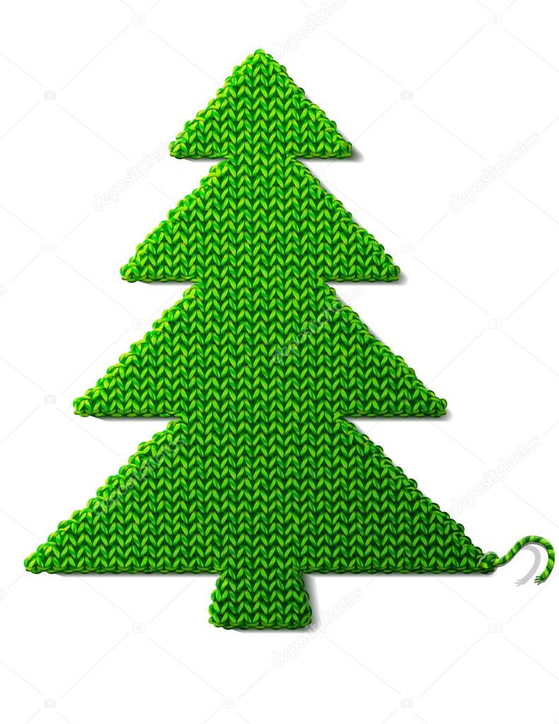 Christmas tree of knitted fabric isolated on white background