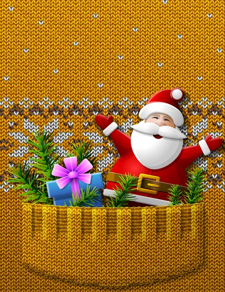 Santa Claus, gift, pine takjes in gebreide zak — Stockvector