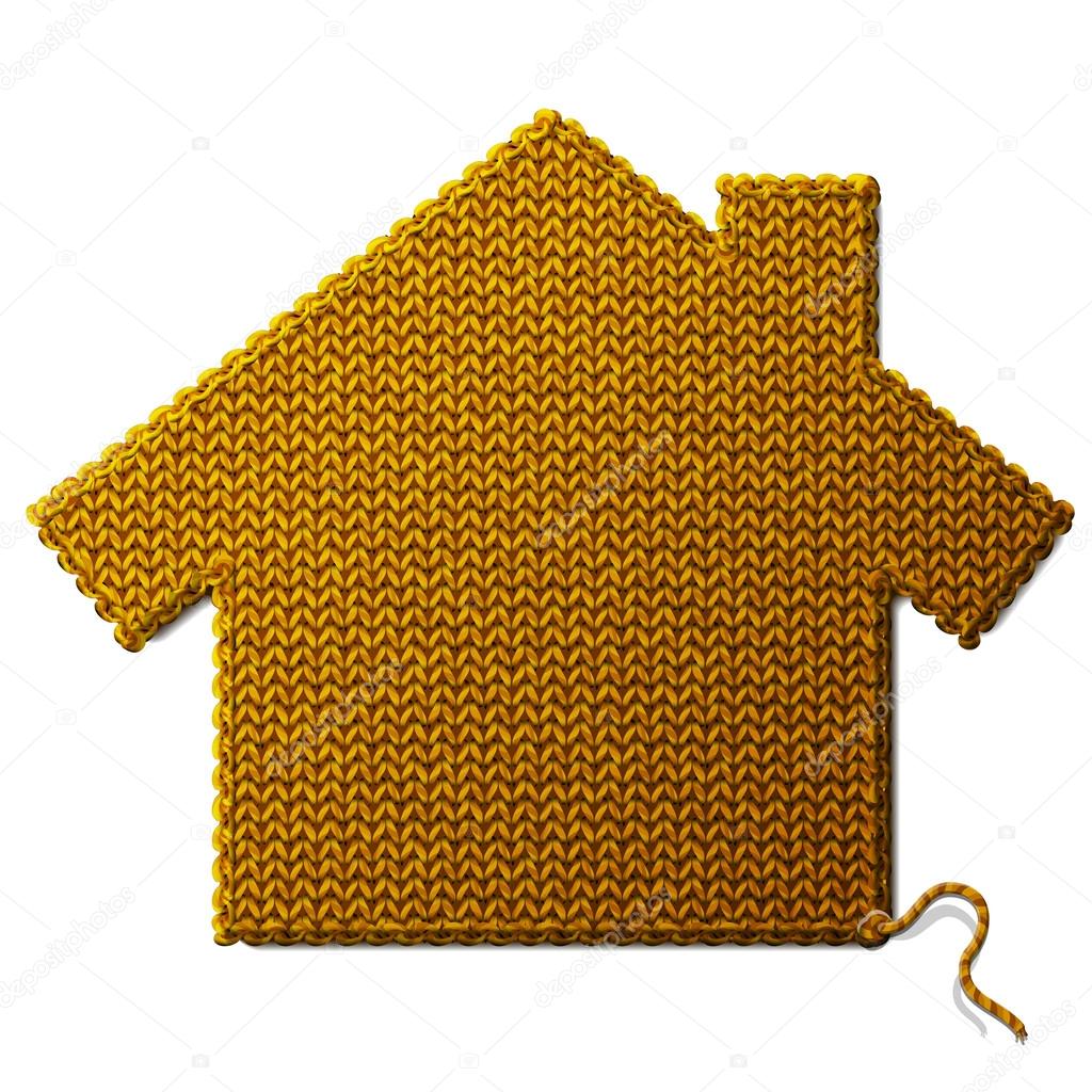 House symbol of knitted fabric isolated on white background