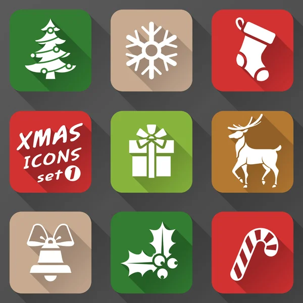 Conjunto de iconos navideños en estilo plano — Archivo Imágenes Vectoriales