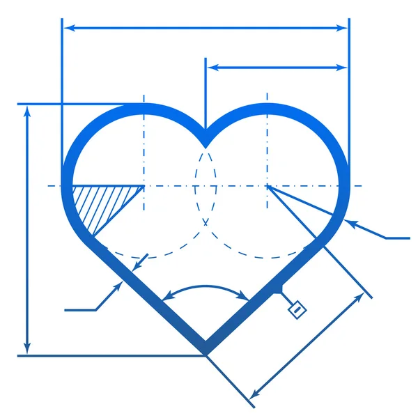 Symbole coeur avec lignes dimensionnelles — Image vectorielle