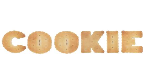 Cookie - mot de lettres de biscuits comestibles isolé sur blanc — Photo