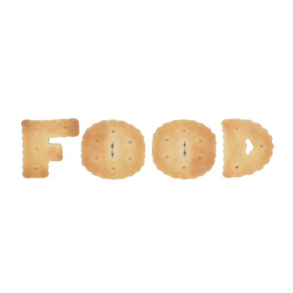 Cibo - parola di lettere di biscotti commestibili isolati su bianco — Foto Stock