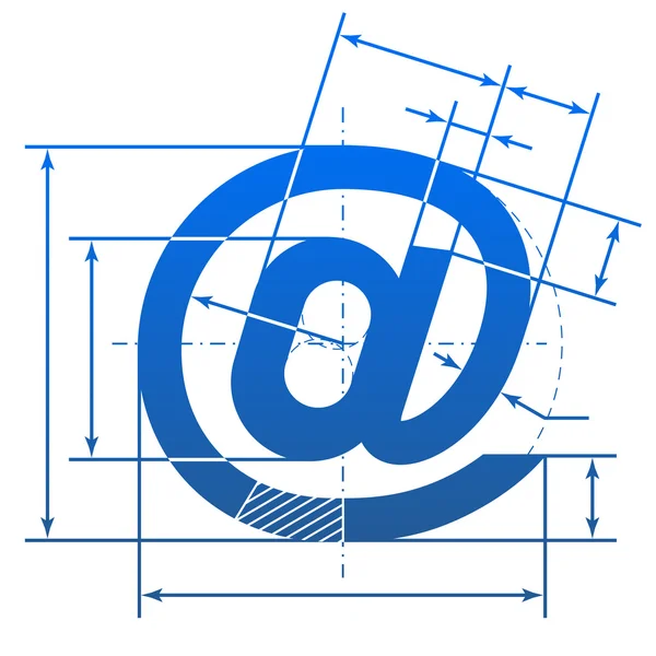 E-mail symbool met maatlijnen — Stockvector