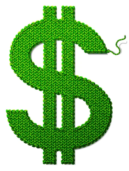 Dollar symbol of knitted fabric isolated on white background — Stock Vector