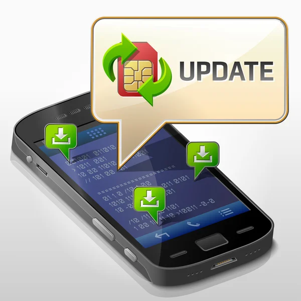 Smartphone mit Nachrichtenblase über Update — Stockvektor