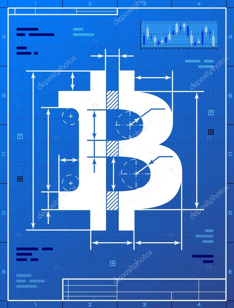 Bitcoin sign like blueprint drawing