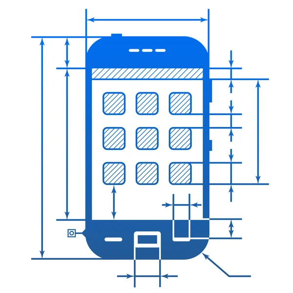 Símbolo de smartphone com linhas de dimensão — Vetor de Stock