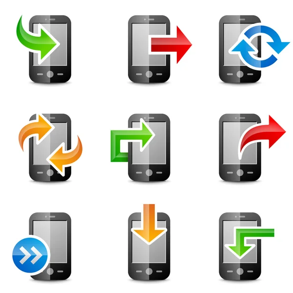 Icons Set von Smartphones mit Pfeilen — Stockvektor