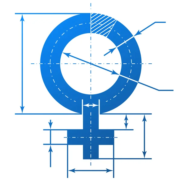 Ženský symbol s kótovací čáry — Stockový vektor