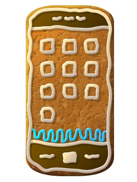 Gingerbread smartphone renkli buzlanma dekore edilmiştir. — Stok Vektör