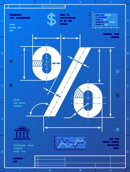 Znak procenta jako blueprint, kresba — Stockový vektor