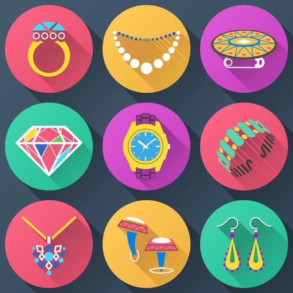 Conjunto de iconos planos de joyas — Vector de stock