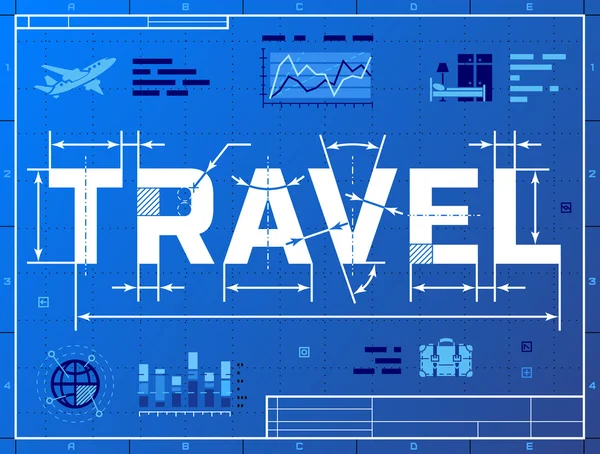 Word TRAVEL like blueprint drawing — Stock Vector