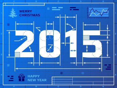 Card of New Year 2015 like blueprint drawing clipart