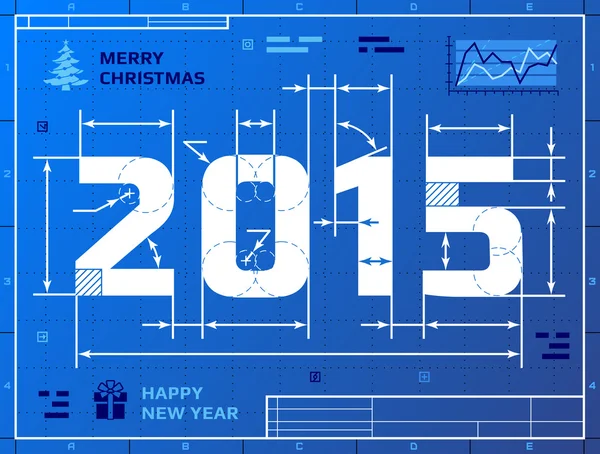 Cartão de Ano Novo 2015 como desenho de planta — Vetor de Stock