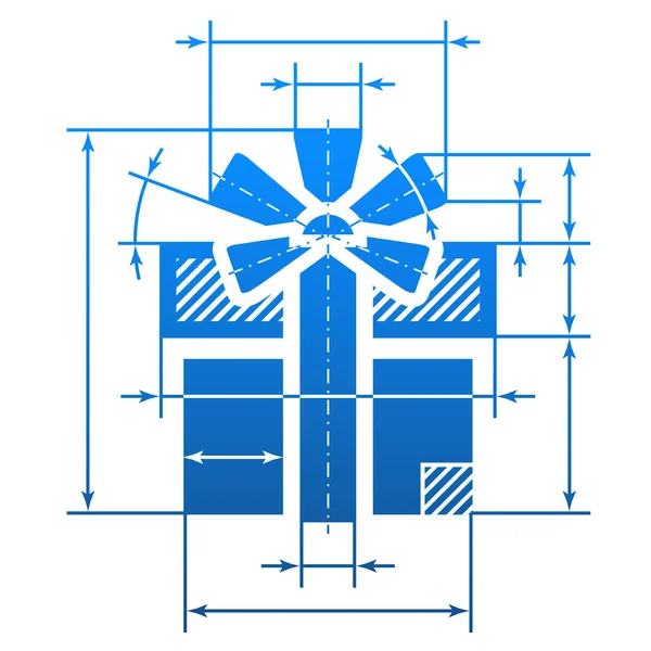 Symbole cadeau avec lignes de dimension — Image vectorielle