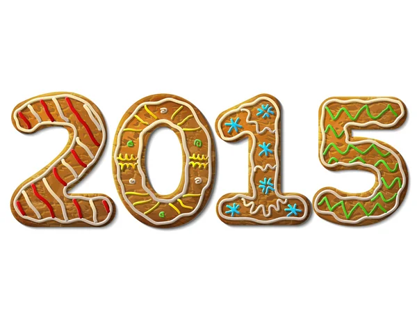 New Year 2015 in shape of gingerbread isolated on white backgrou — Stock Vector