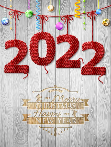 Новий Рік 2022 Язана Тканина Різдвяна Прикраса Різдвяні Вітання Фоні — стоковий вектор