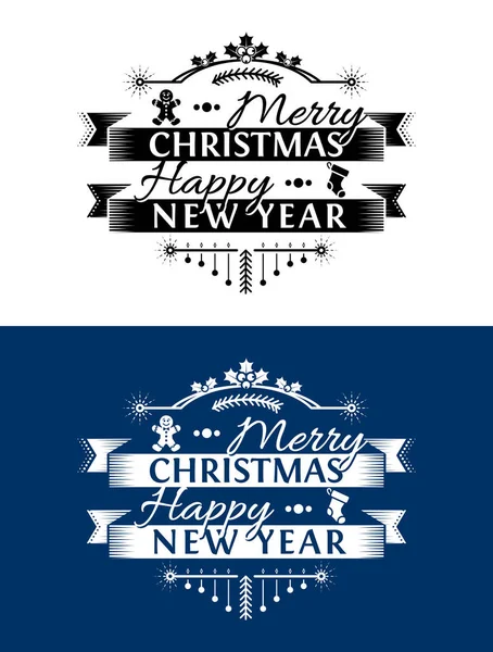 Frohe Weihnachten Frohes Neues Jahr Schriftzug Design Weihnachtswünsche Schwarz Weiß — Stockvektor