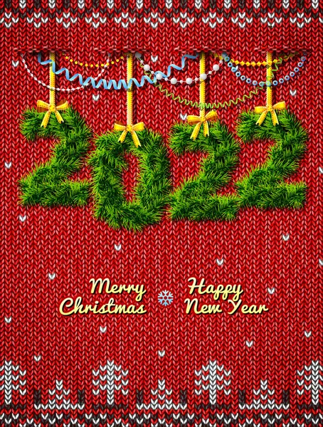 新的2022年小树枝作为圣诞装饰 在编织的背景下祝贺圣诞节 农历新年 圣诞节 新年前夕 除夕夜等的病媒图解 — 图库矢量图片