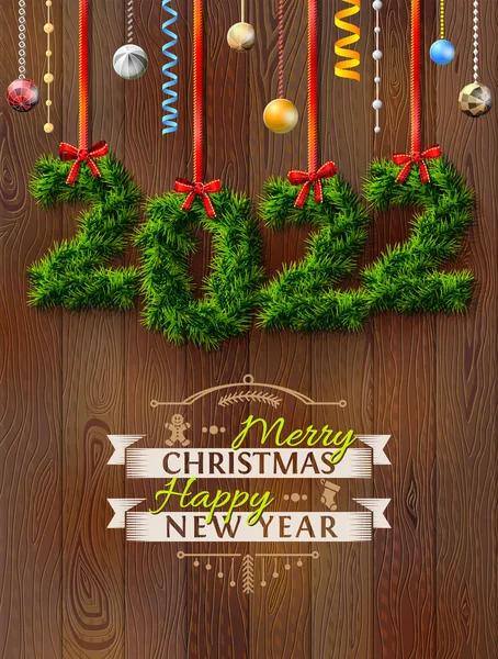 2022年圣诞装饰之类的小树枝 在木制背景下庆祝圣诞 农历新年 圣诞节 新年前夕 除夕夜等的病媒图解 — 图库矢量图片