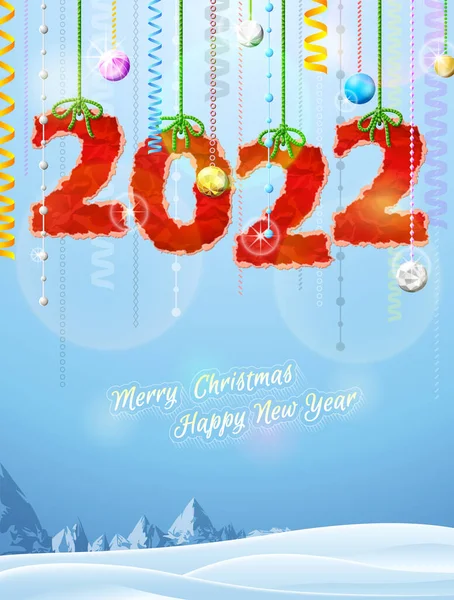 Nowy Rok 2022 Pogniecionego Papieru Jako Ozdoba Świąteczna Zimowy Krajobraz — Wektor stockowy