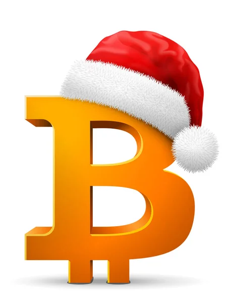Símbolo Bitcoin Sombrero Santa Claus Rojo Sombrero Navidad Pone Cartel — Vector de stock