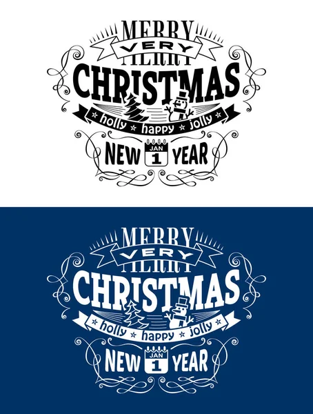 Feliz Natal Feliz Ano Novo Lettering Logotipo Design Desejos Férias — Vetor de Stock