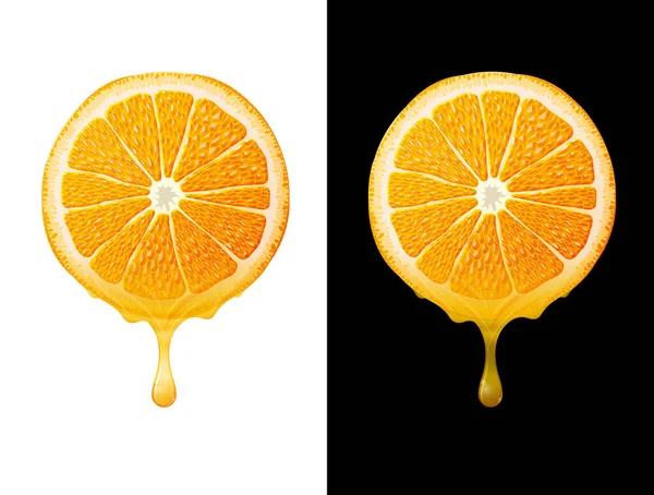 Orange Slice Drops Fresh Juice Isolated White Black Orange Juice Royalty Free Stock Illustrations