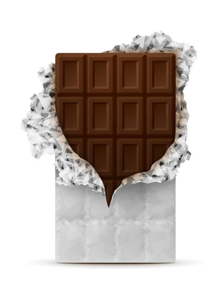 Темний Шоколадний Батончик Ізольований Білому Чорний Шоколад Загорнутий Фольгу Векторні Стоковий вектор