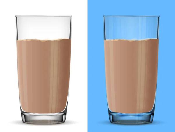 Glas Chocolademelk Geïsoleerd Witte Achtergrond Koecomelk Glazen Beker Van Dichtbij — Stockvector