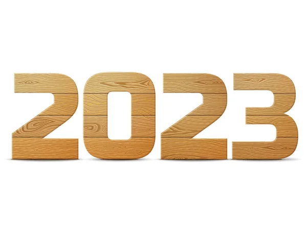 Nieuwjaar 2023 Van Hout Geïsoleerd Witte Achtergrond Houten Planken Vorm — Stockvector