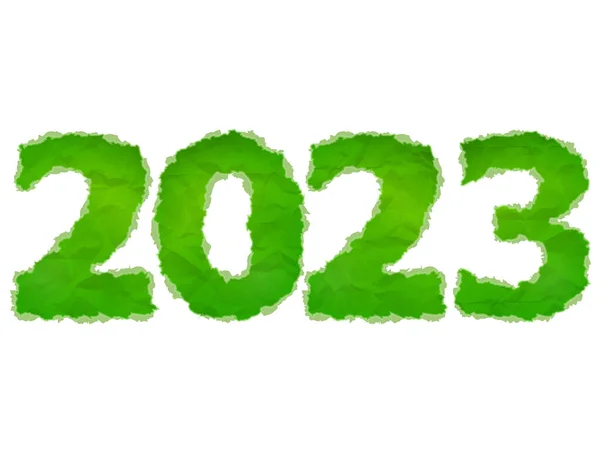 Nieuwjaar 2023 Van Verfrommeld Papier Geïsoleerd Witte Achtergrond Papier Jaartal — Stockvector