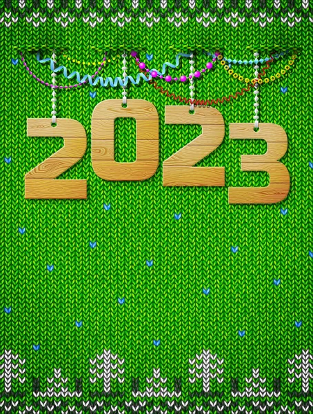 Nouvel 2023 Bois Comme Décoration Noël Noël Fond Tricoté Avec — Image vectorielle