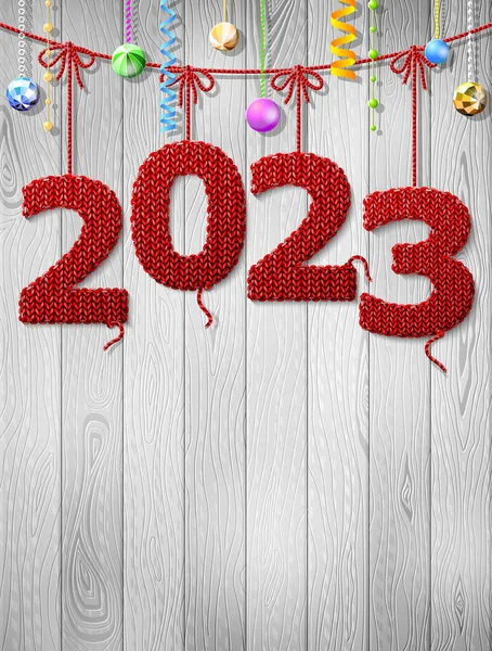 Новий Рік 2023 Язана Тканина Різдвяна Прикраса Різдвяний Фон Копіювальним — стоковий вектор