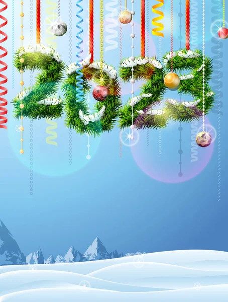 New Year 2023 Twigs Christmas Ornament Winter Landscape Copy Space — Stock Vector