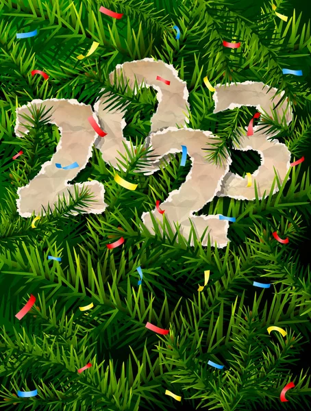 New Year 2023 Crumpled Paper Pine Twigs Paper Year Numbers — Stock Vector