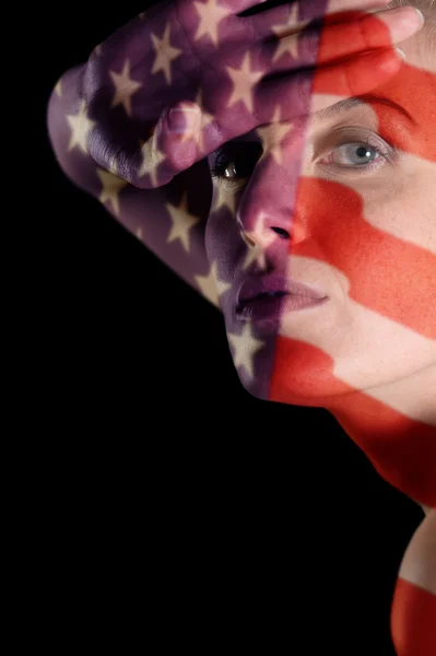 Portrait of a woman with the flag of the USA Stock Image