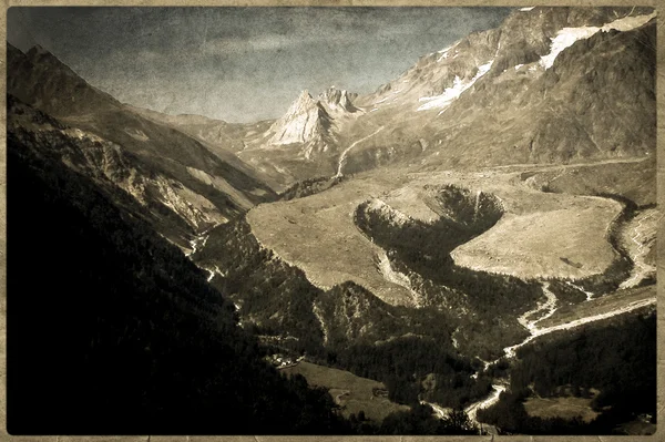 古いスタイルのはがき、イタリア ドロミテ ロッキー山脈 ロイヤリティフリーのストック写真